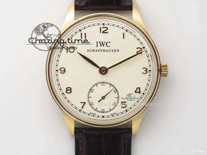 MIROTIME 1219 ModernLook Portuguese IW371445 ZF 1:1 Best Edition SS White Dial Gold Markers On Brown Leather Strap A79350 V 7269